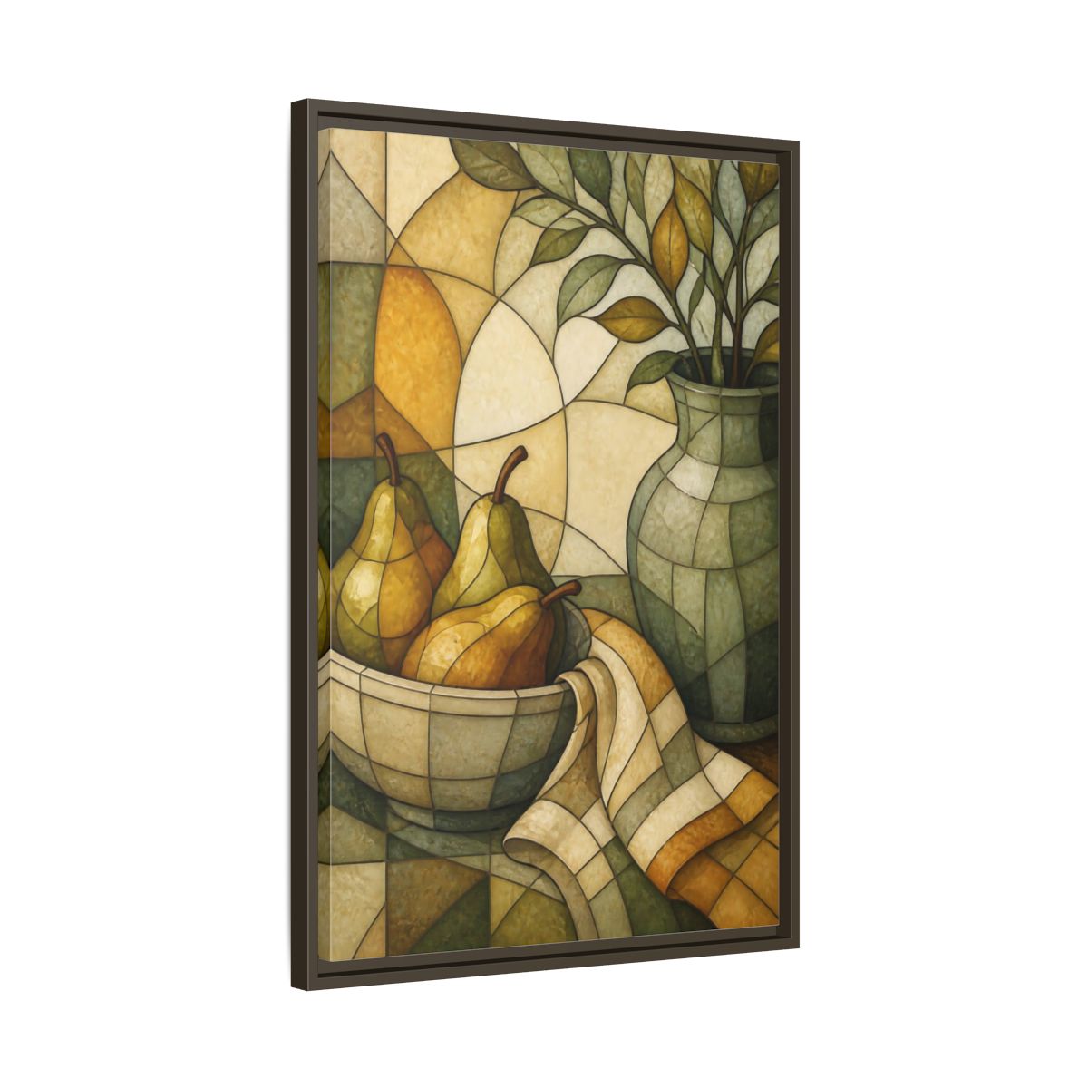Side Mockup 11. Pears In Stained Glass shown as framed canvas print