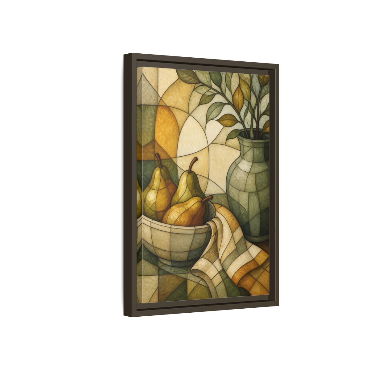 Side Mockup 5. Pears In Stained Glass shown as framed canvas print