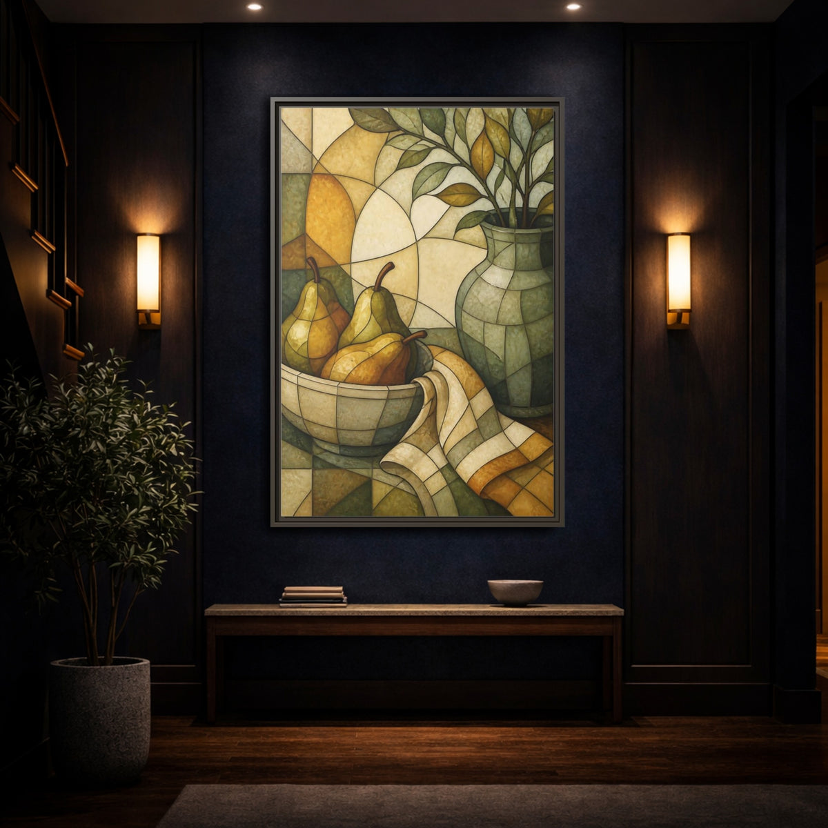 Mockup 4. Pears In Stained Glass shown as framed canvas print