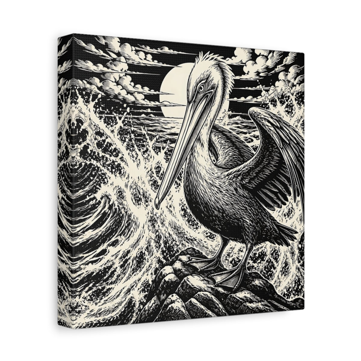Side Mockup 9. Pelican Animal Illustration shown as canvas print