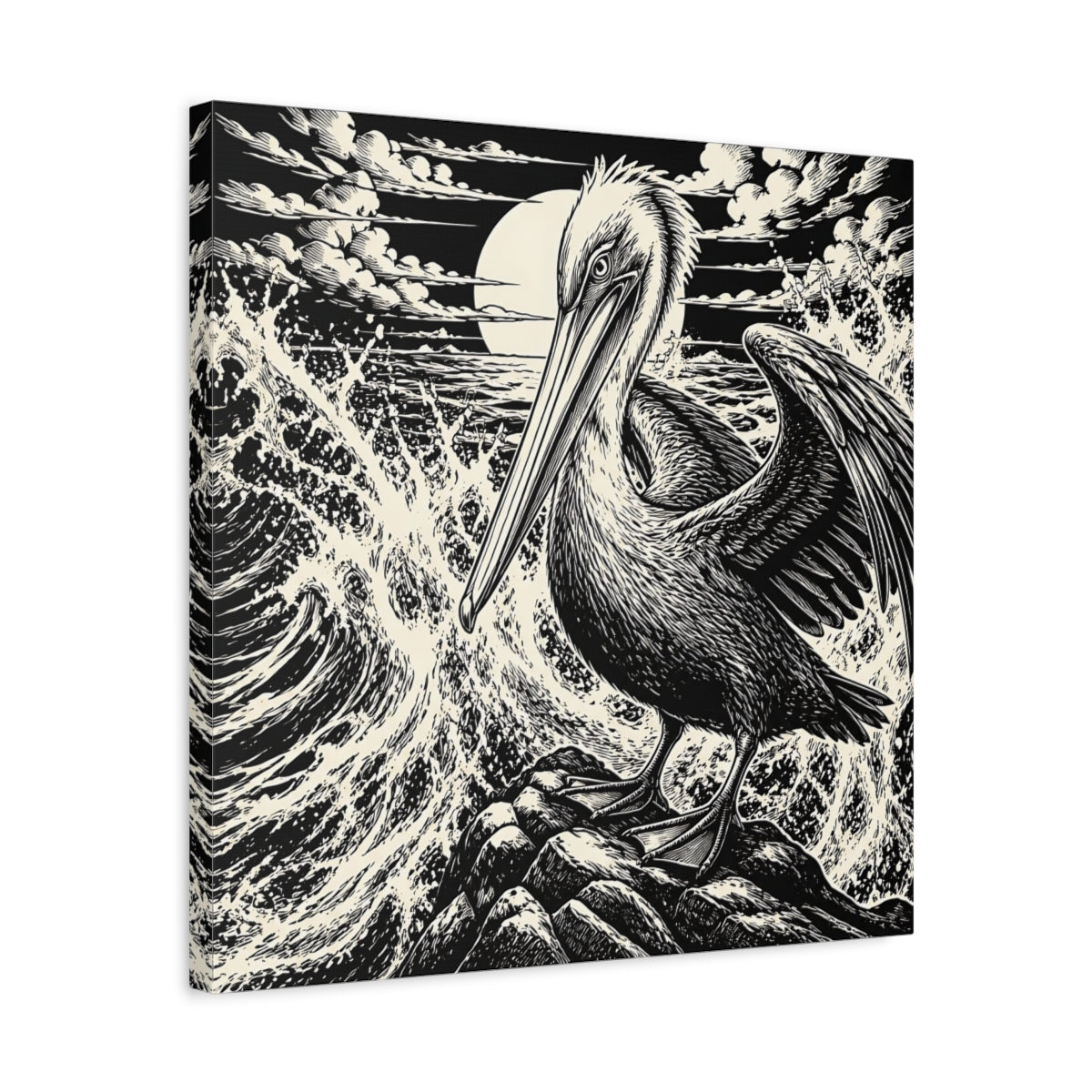 Side Mockup 5. Pelican Animal Illustration shown as canvas print
