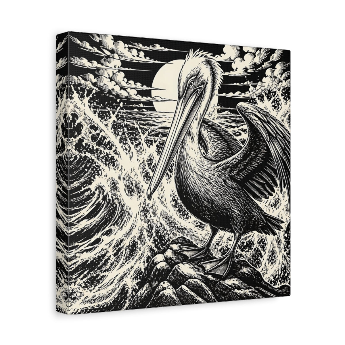 Side Mockup 8. Pelican Animal Illustration shown as canvas print