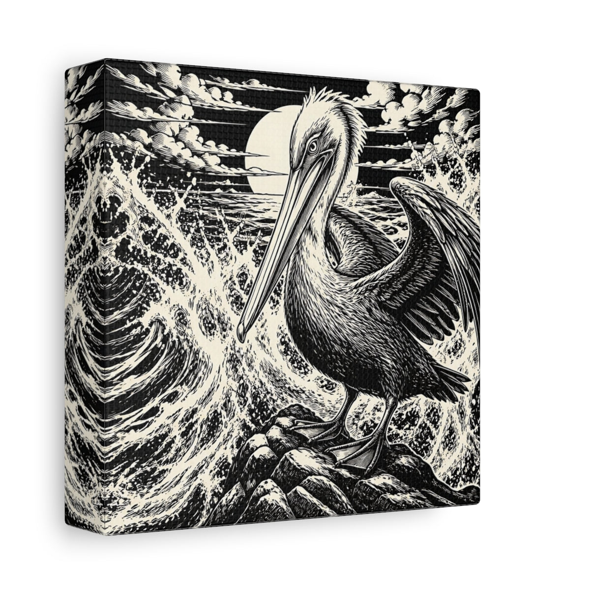 Side Mockup 2. Pelican Animal Illustration shown as canvas print