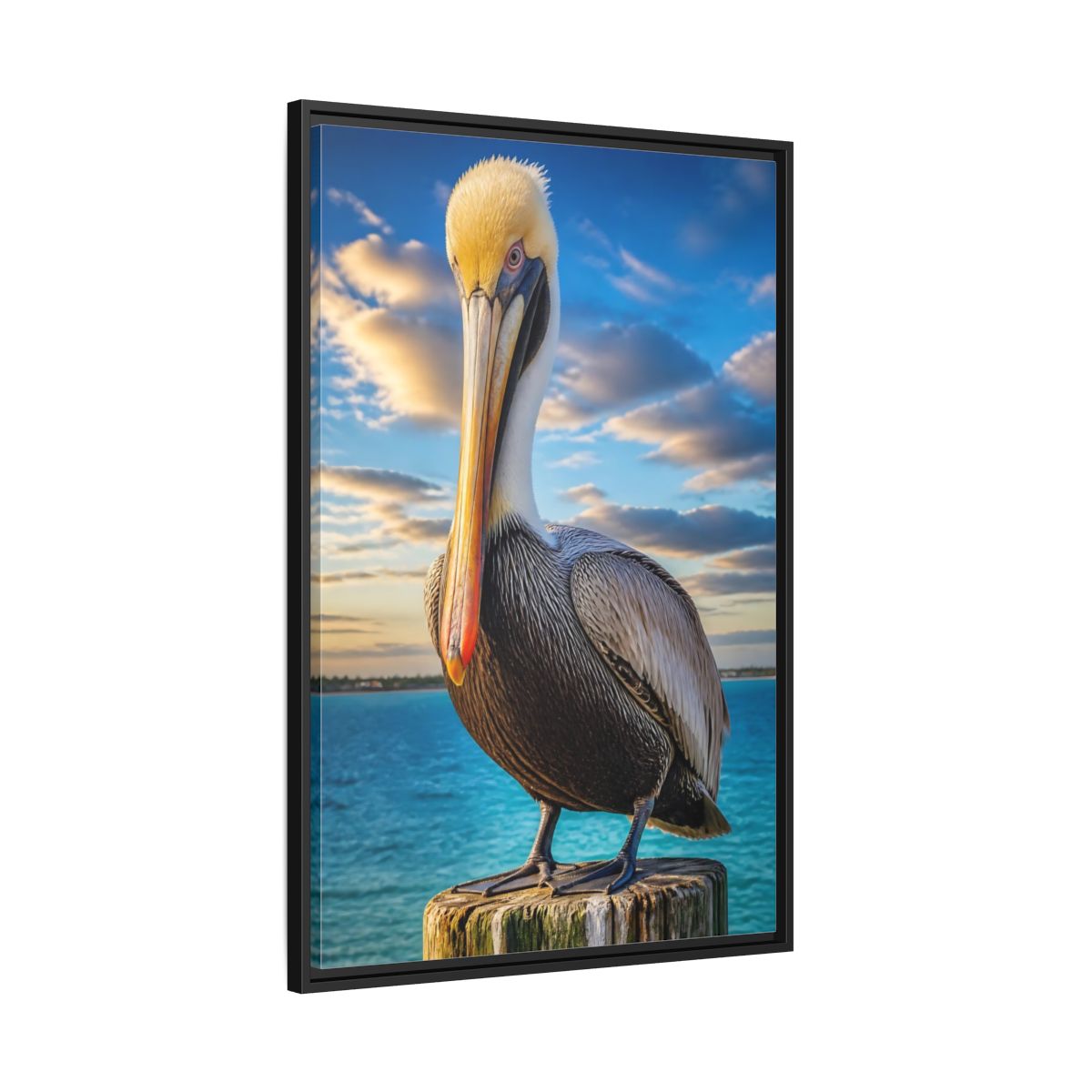 Side Mockup 13. Pelican Coastal Animal shown as framed canvas print