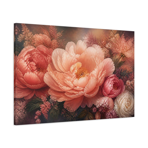 Main Mockup. Peony Floral Elegance shown as canvas print