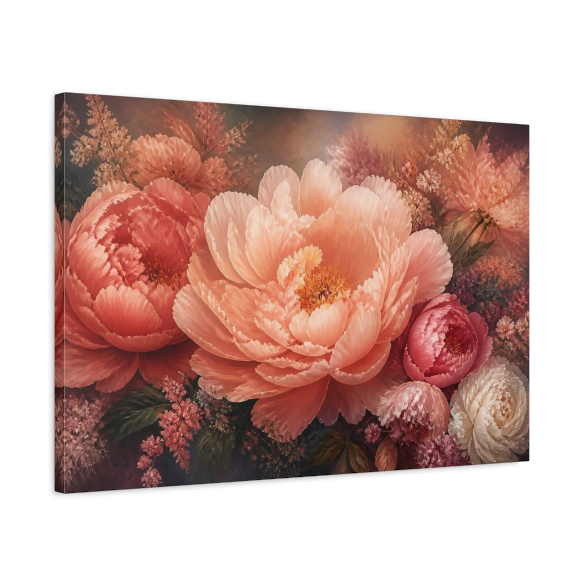 Side Mockup 2. Peony Floral Elegance shown as canvas print