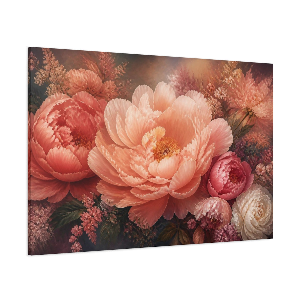 Side Mockup 1. Peony Floral Elegance shown as canvas print