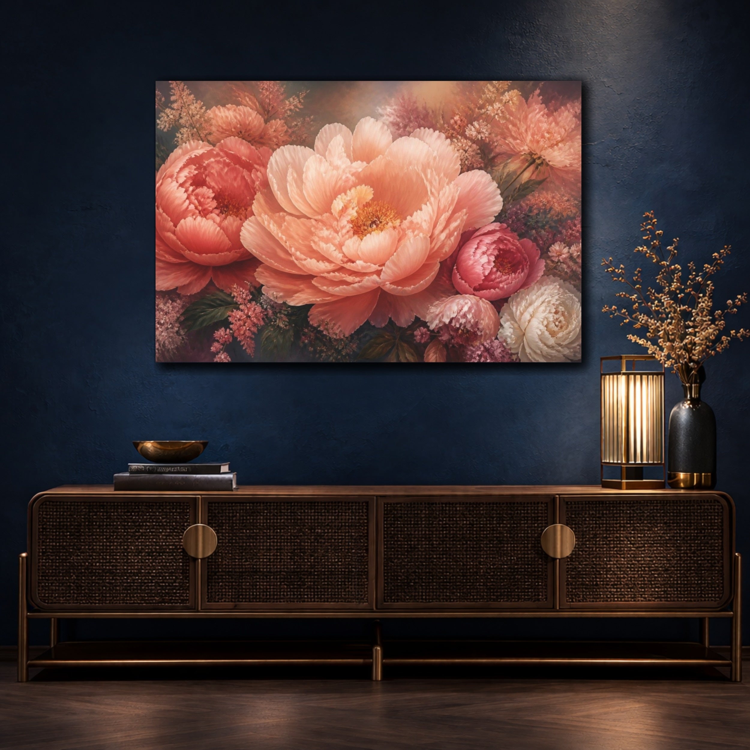 Mockup 4. Peony Floral Elegance shown as canvas print