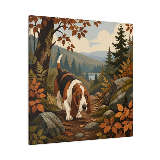 Main Mockup. Pet Basset Hound On Trail shown as canvas print