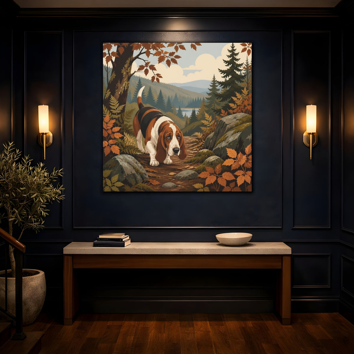 Mockup 4. Pet Basset Hound On Trail shown as canvas print