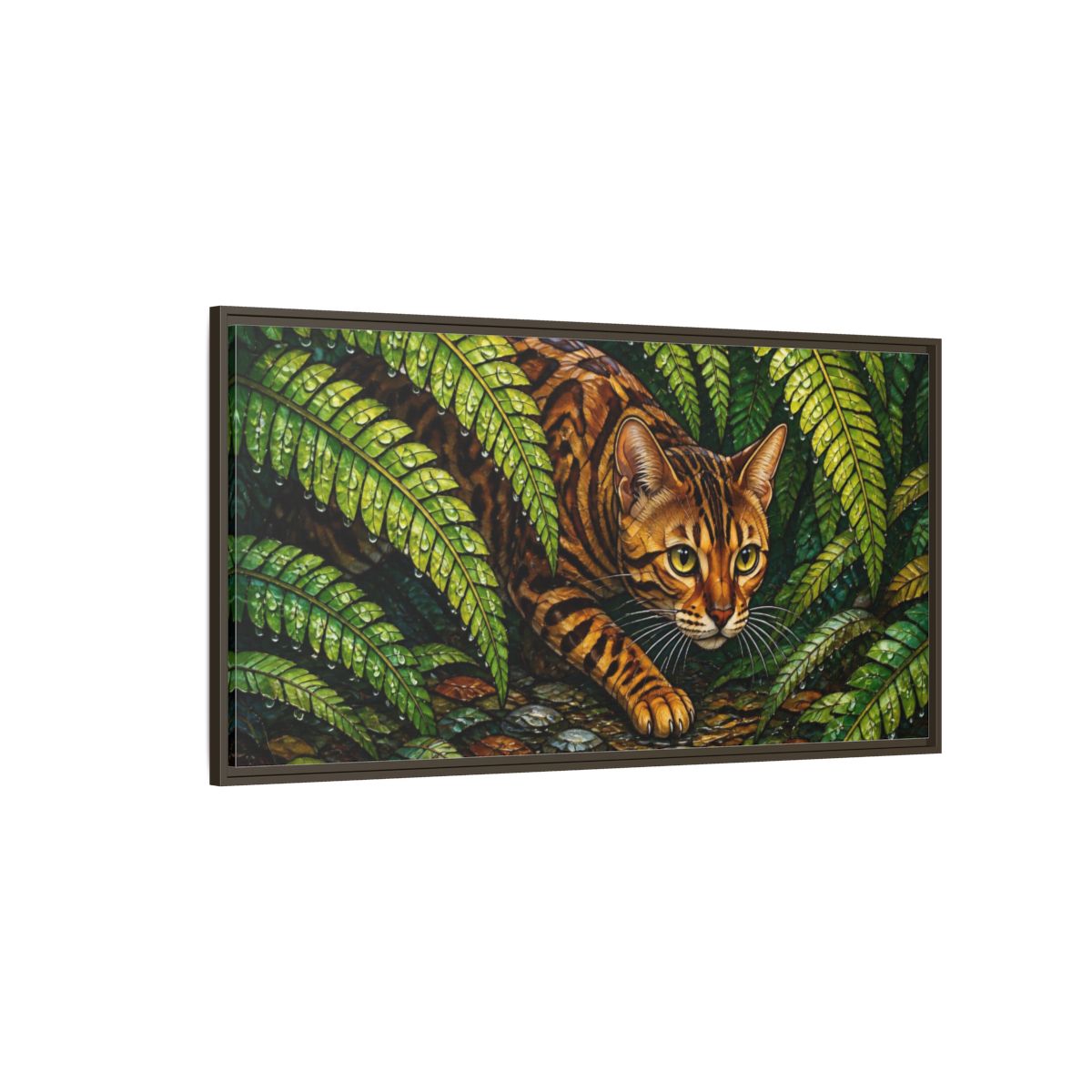 Side Mockup 4. Pet Bengal In Ferns shown as framed canvas print