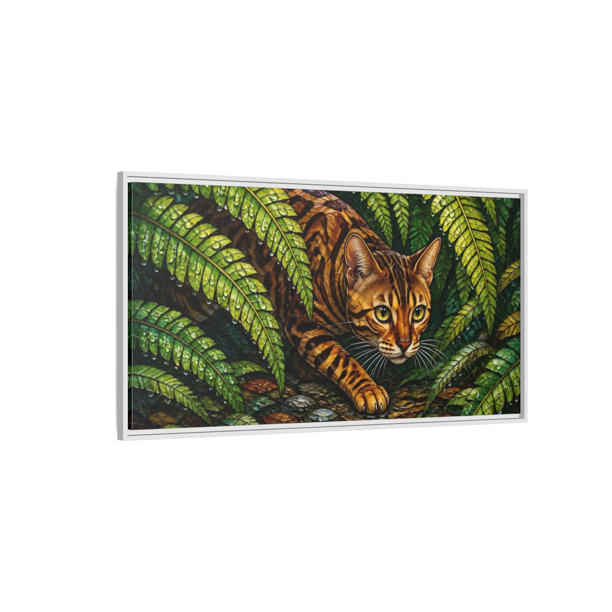 Side Mockup 3. Pet Bengal In Ferns shown as framed canvas print