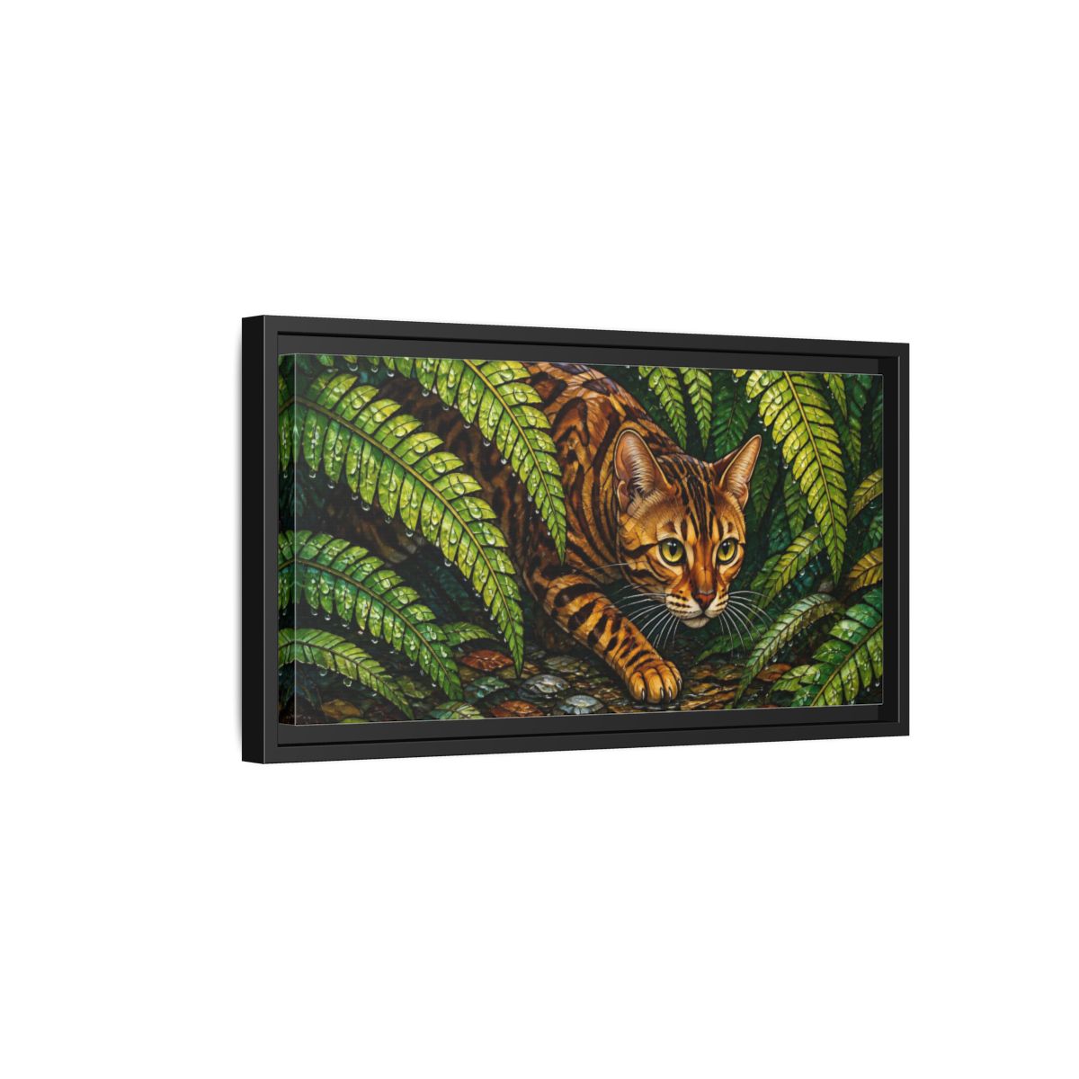 Side Mockup 8. Pet Bengal In Ferns shown as framed canvas print