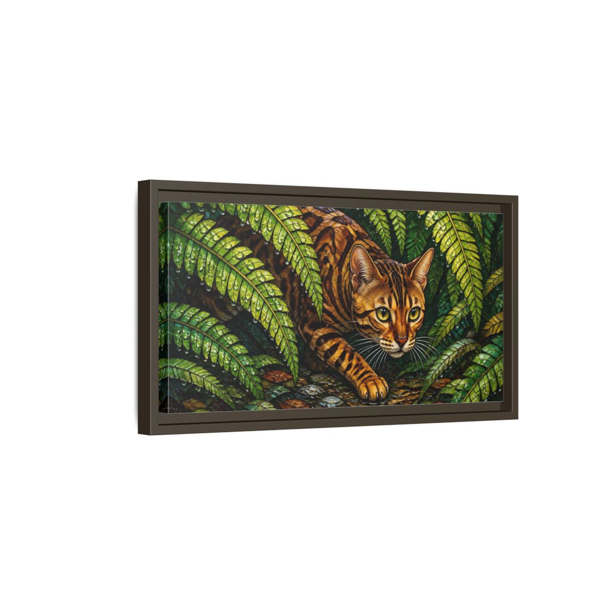 Side Mockup 7. Pet Bengal In Ferns shown as framed canvas print