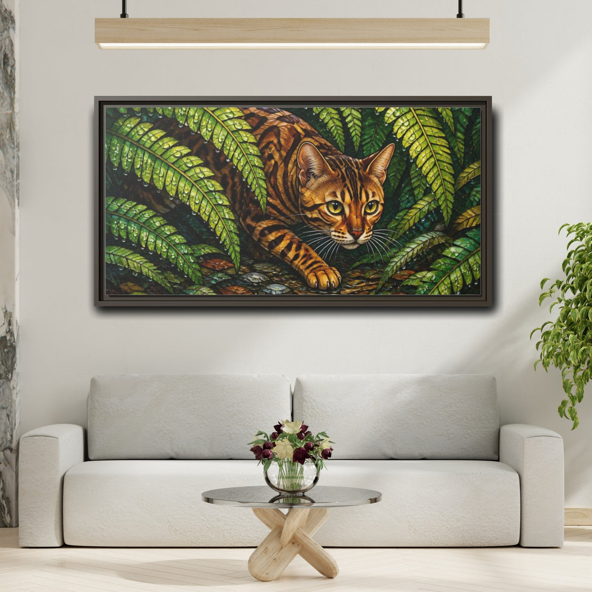 Mockup 2. Pet Bengal In Ferns shown as framed canvas print