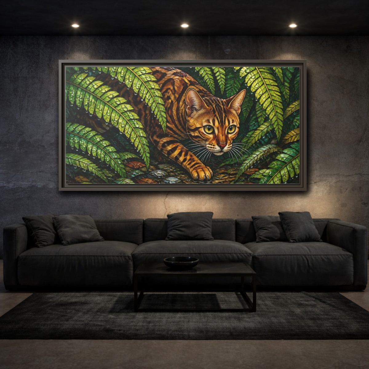 Mockup 3. Pet Bengal In Ferns shown as framed canvas print