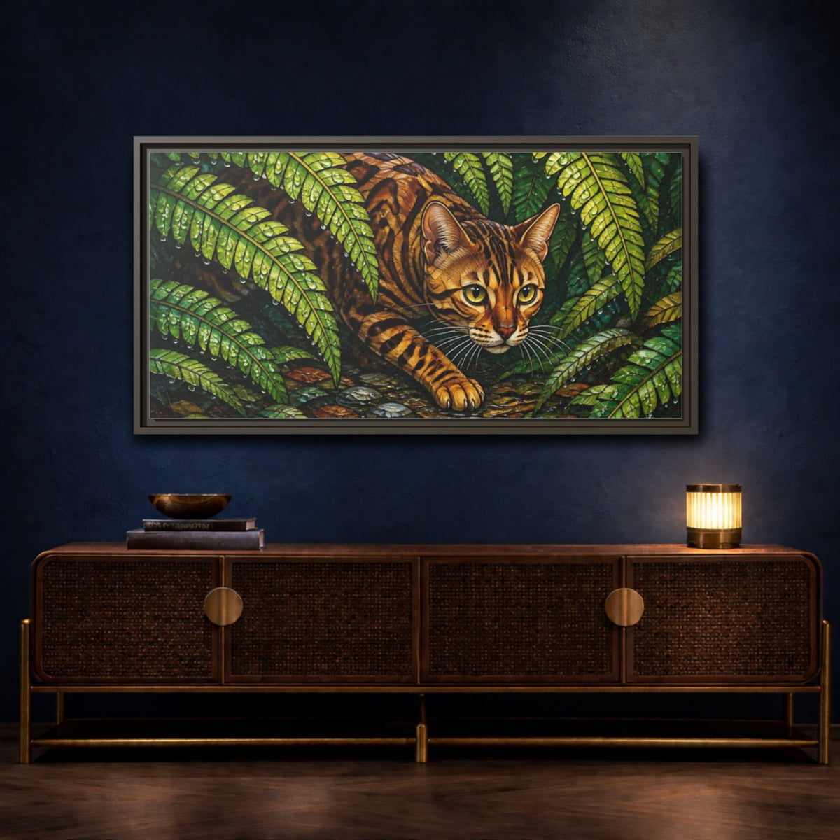 Mockup 4. Pet Bengal In Ferns shown as framed canvas print