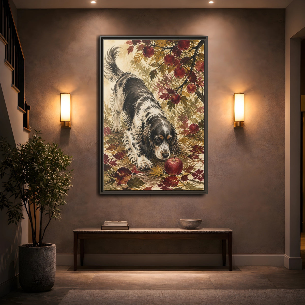 Mockup 2. Pet Cocker Spaniel With Apple shown as framed canvas print