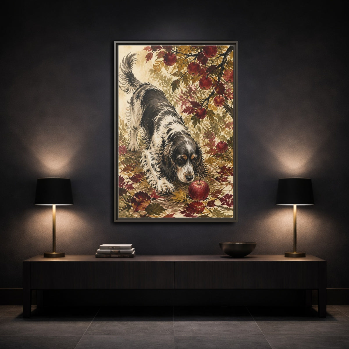 Mockup 3. Pet Cocker Spaniel With Apple shown as framed canvas print
