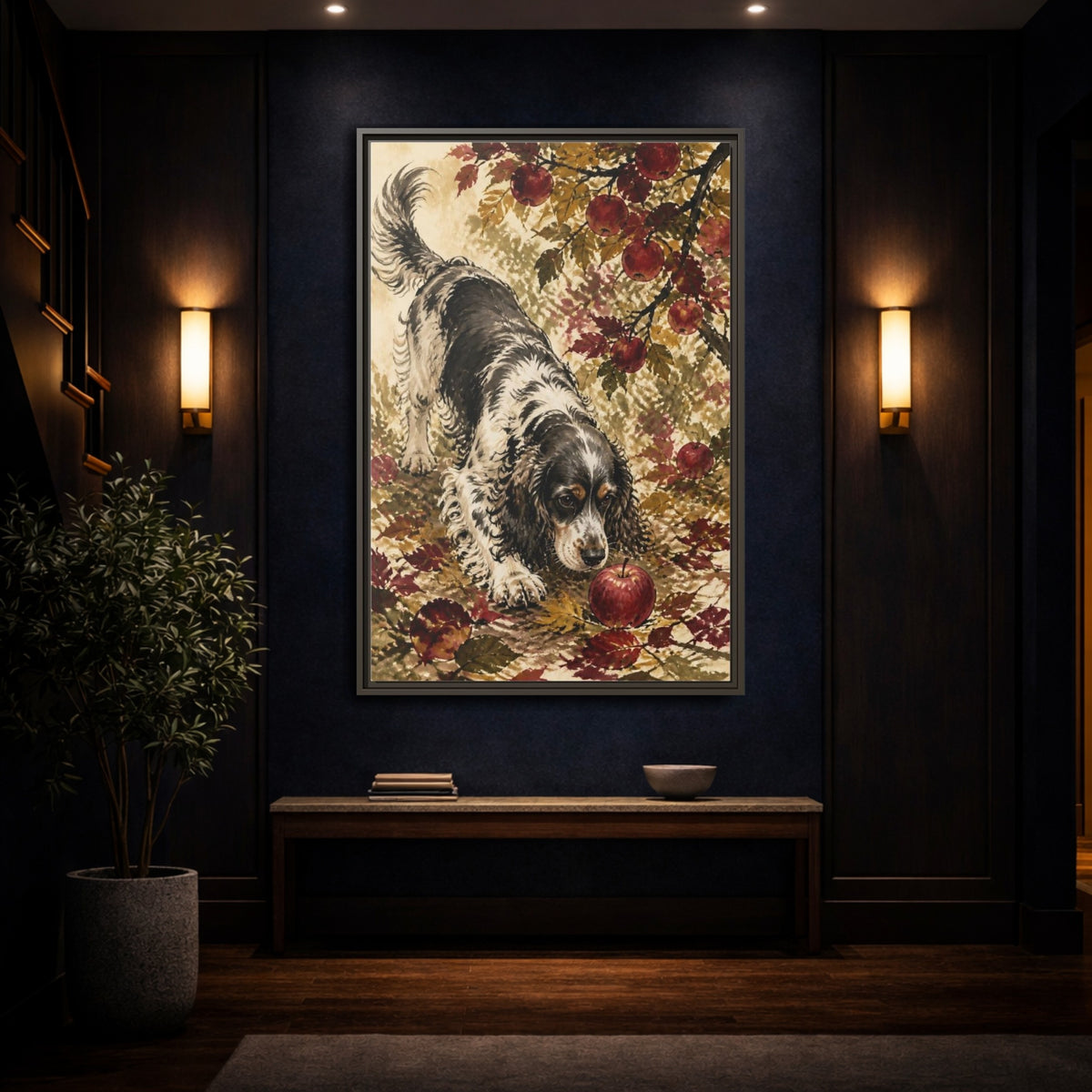Mockup 4. Pet Cocker Spaniel With Apple shown as framed canvas print