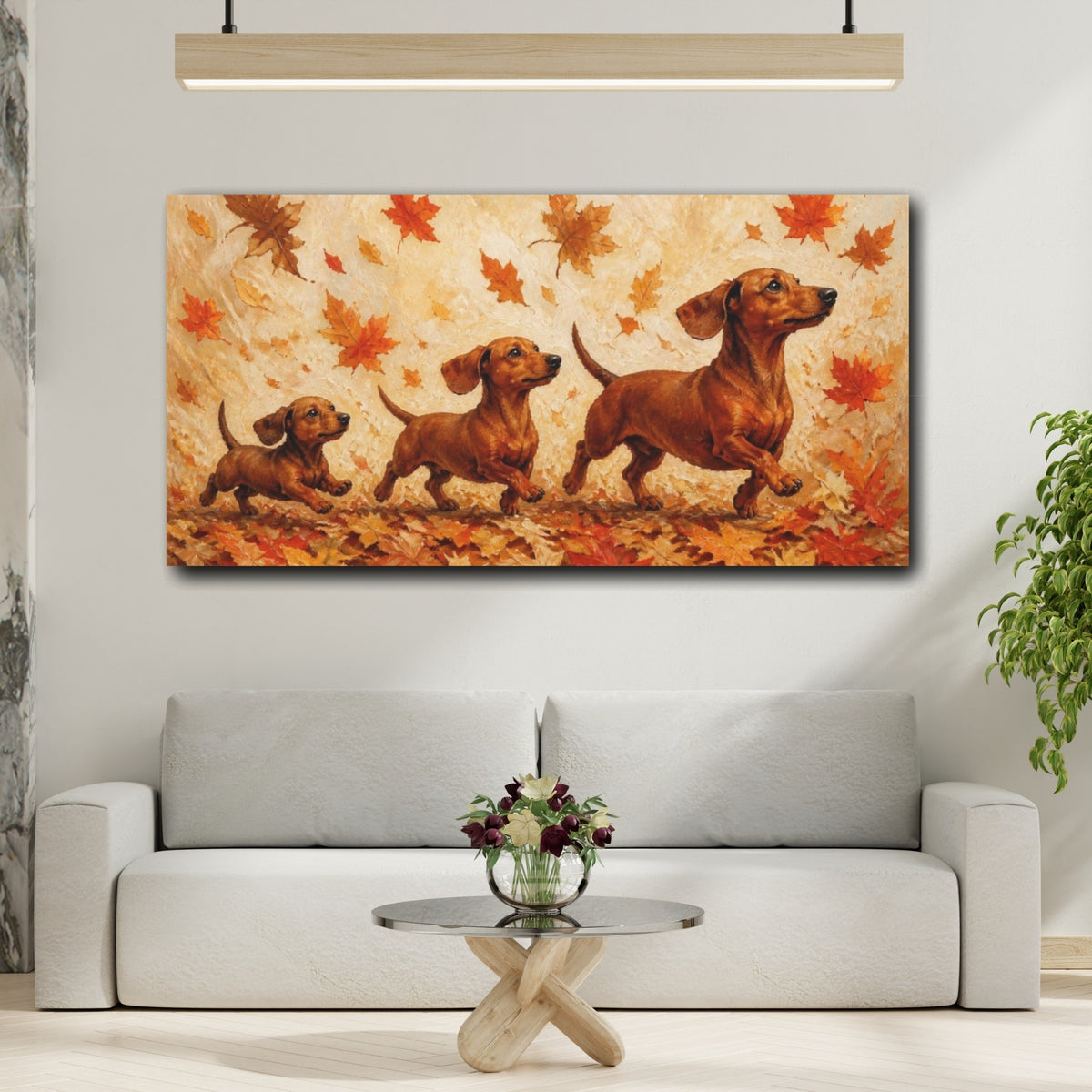 Mockup 2. Pet Dachshund In Leaves shown as canvas print