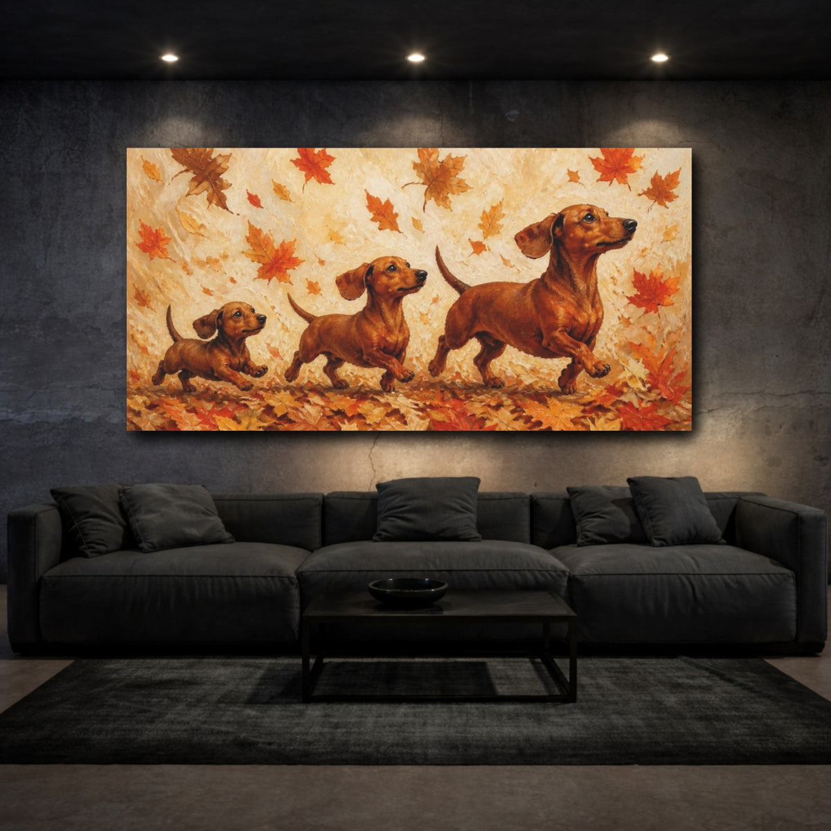 Mockup 3. Pet Dachshund In Leaves shown as canvas print
