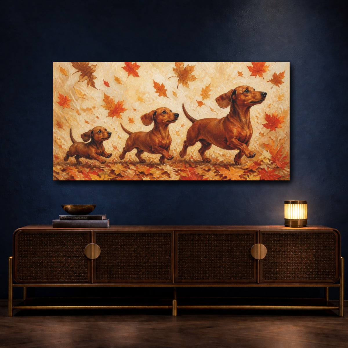 Mockup 4. Pet Dachshund In Leaves shown as canvas print