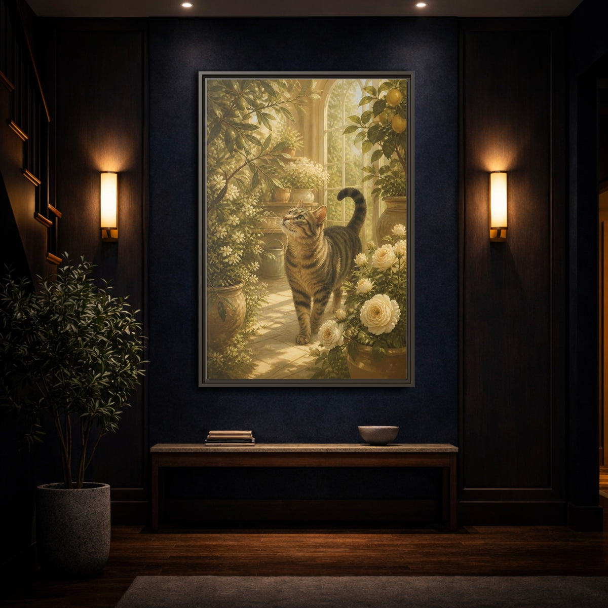 Mockup 4. Pet Tabby In Conservatory shown as framed canvas print