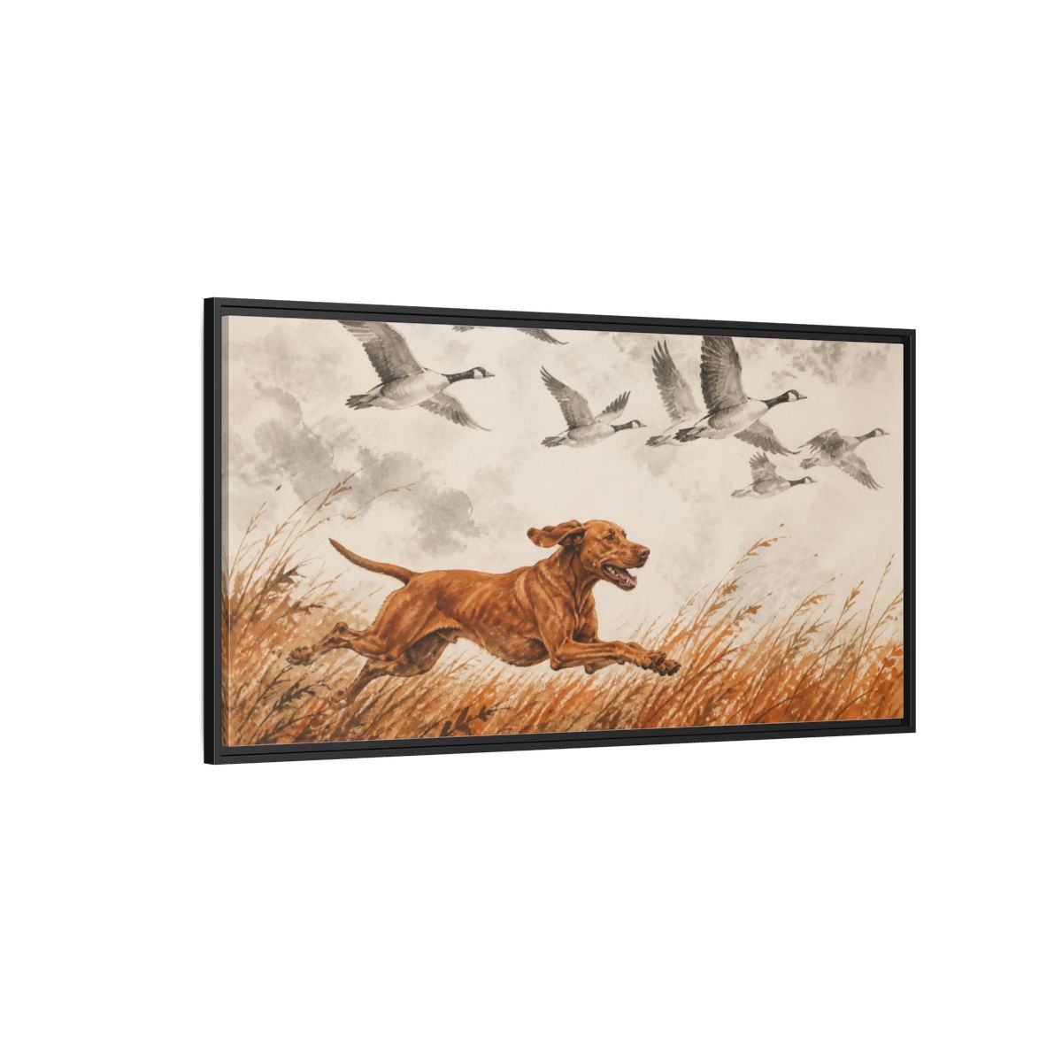 Side Mockup 5. Pet Vizsla Running shown as framed canvas print