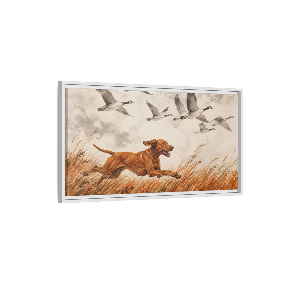 Side Mockup 1. Pet Vizsla Running shown as framed canvas print