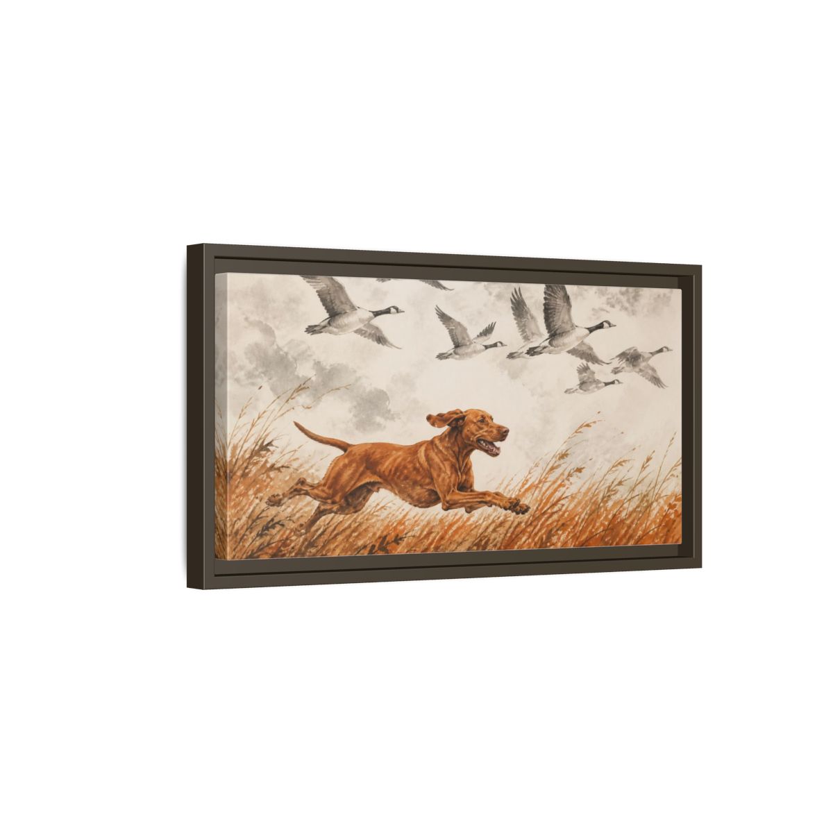 Side Mockup 7. Pet Vizsla Running shown as framed canvas print