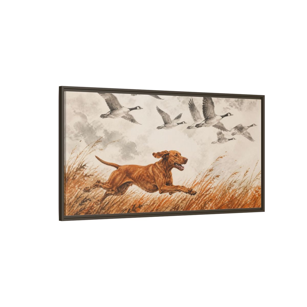 Side Mockup 4. Pet Vizsla Running shown as framed canvas print