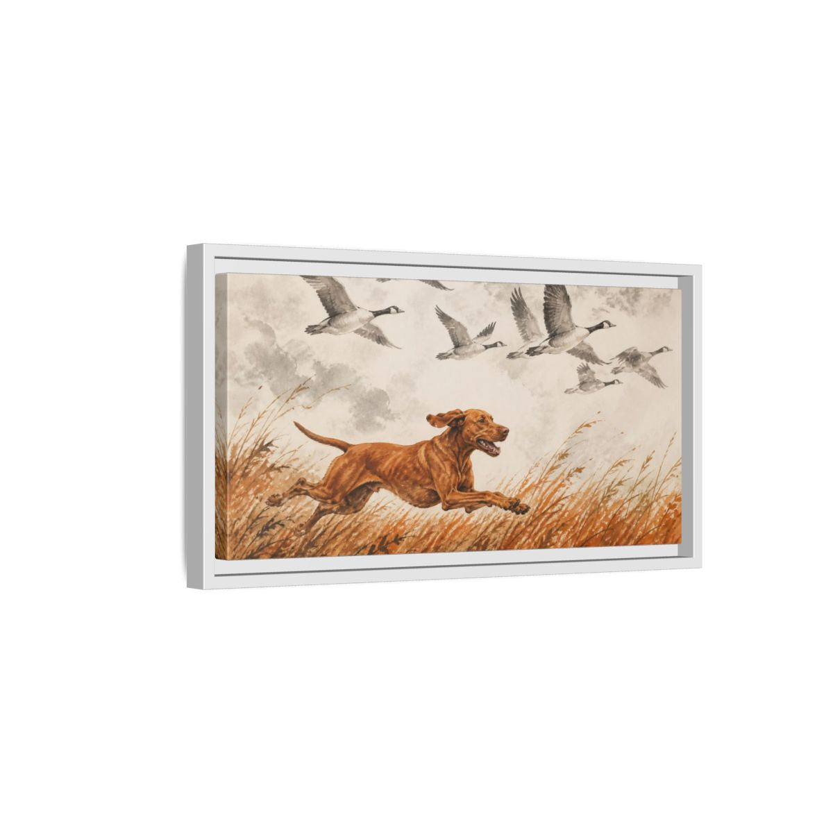 Side Mockup 6. Pet Vizsla Running shown as framed canvas print
