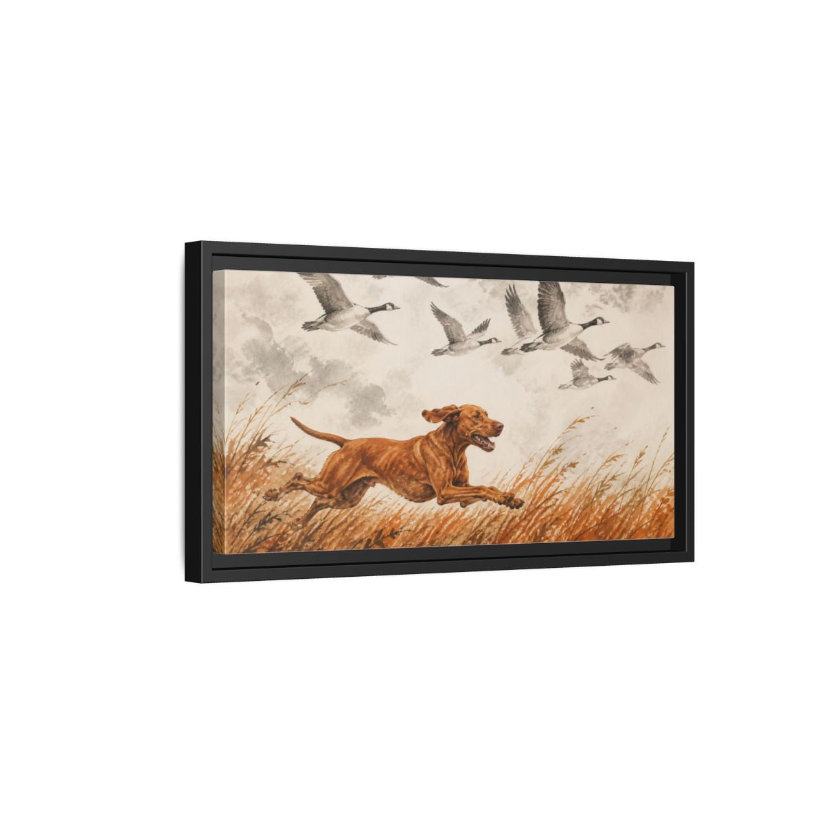 Side Mockup 8. Pet Vizsla Running shown as framed canvas print
