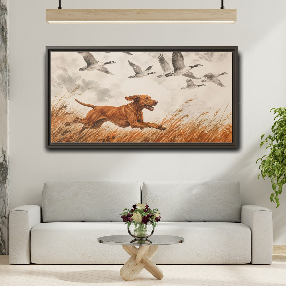 Mockup 2. Pet Vizsla Running shown as framed canvas print
