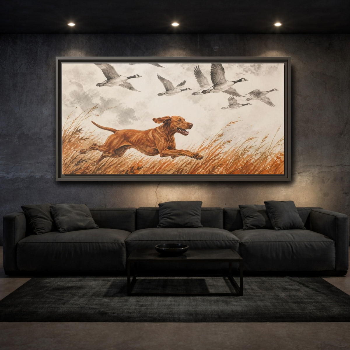 Mockup 3. Pet Vizsla Running shown as framed canvas print