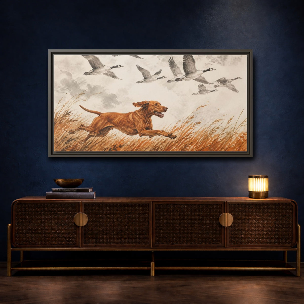 Mockup 4. Pet Vizsla Running shown as framed canvas print