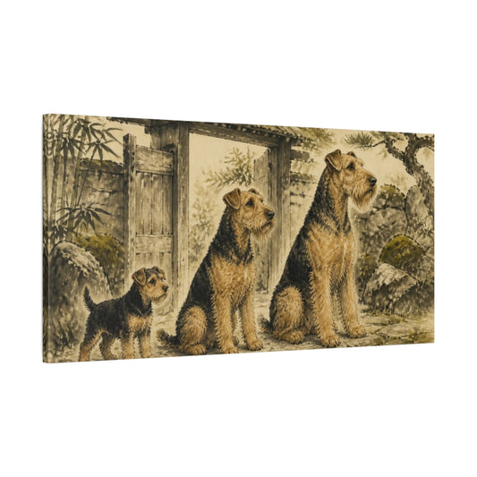 Main Mockup. Pets Airedale Trio shown as canvas print
