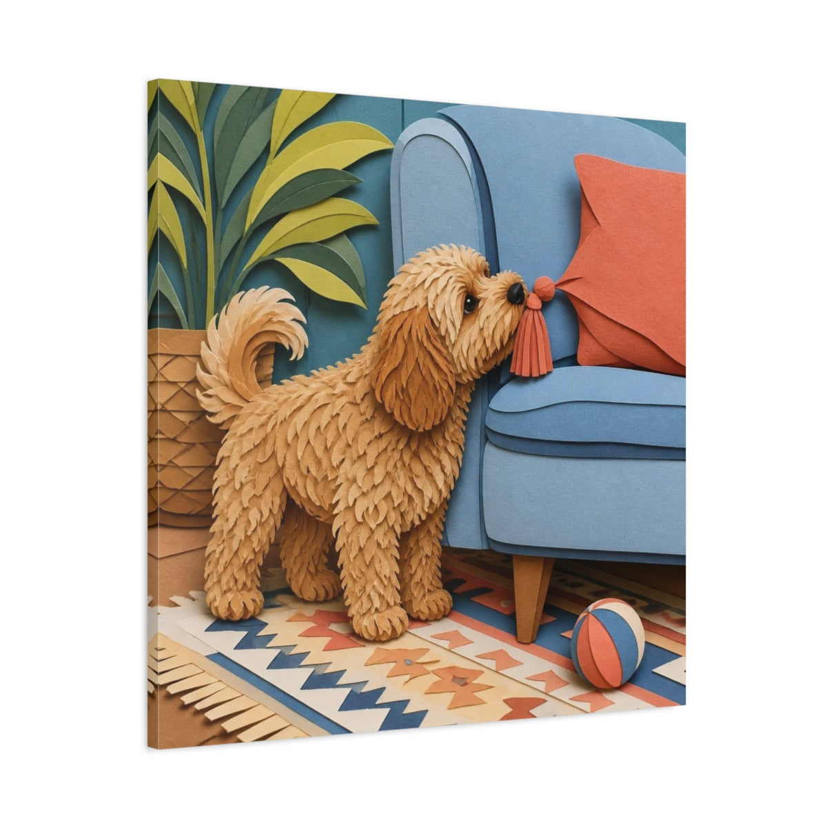 Main Mockup. Pets Cavoodle Nosing Tassel shown as canvas print
