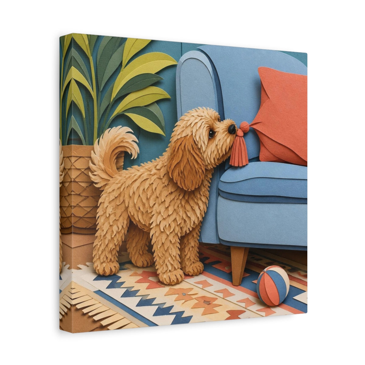 Side Mockup 8. Pets Cavoodle Nosing Tassel shown as canvas print