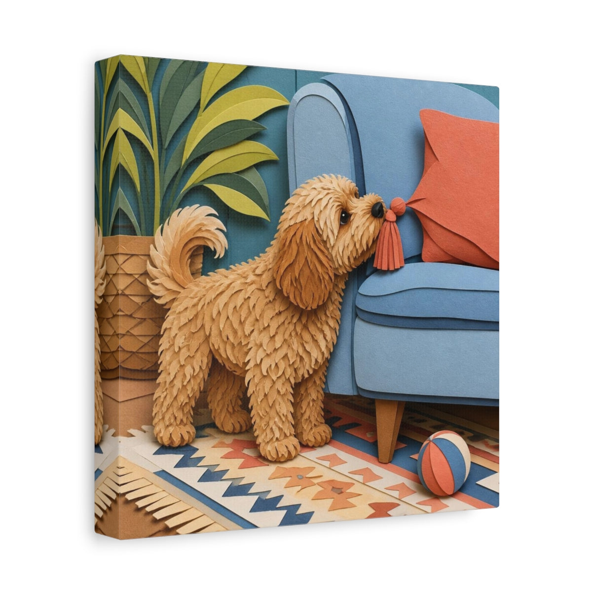 Side Mockup 9. Pets Cavoodle Nosing Tassel shown as canvas print