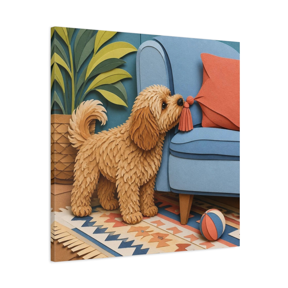 Side Mockup 3. Pets Cavoodle Nosing Tassel shown as canvas print
