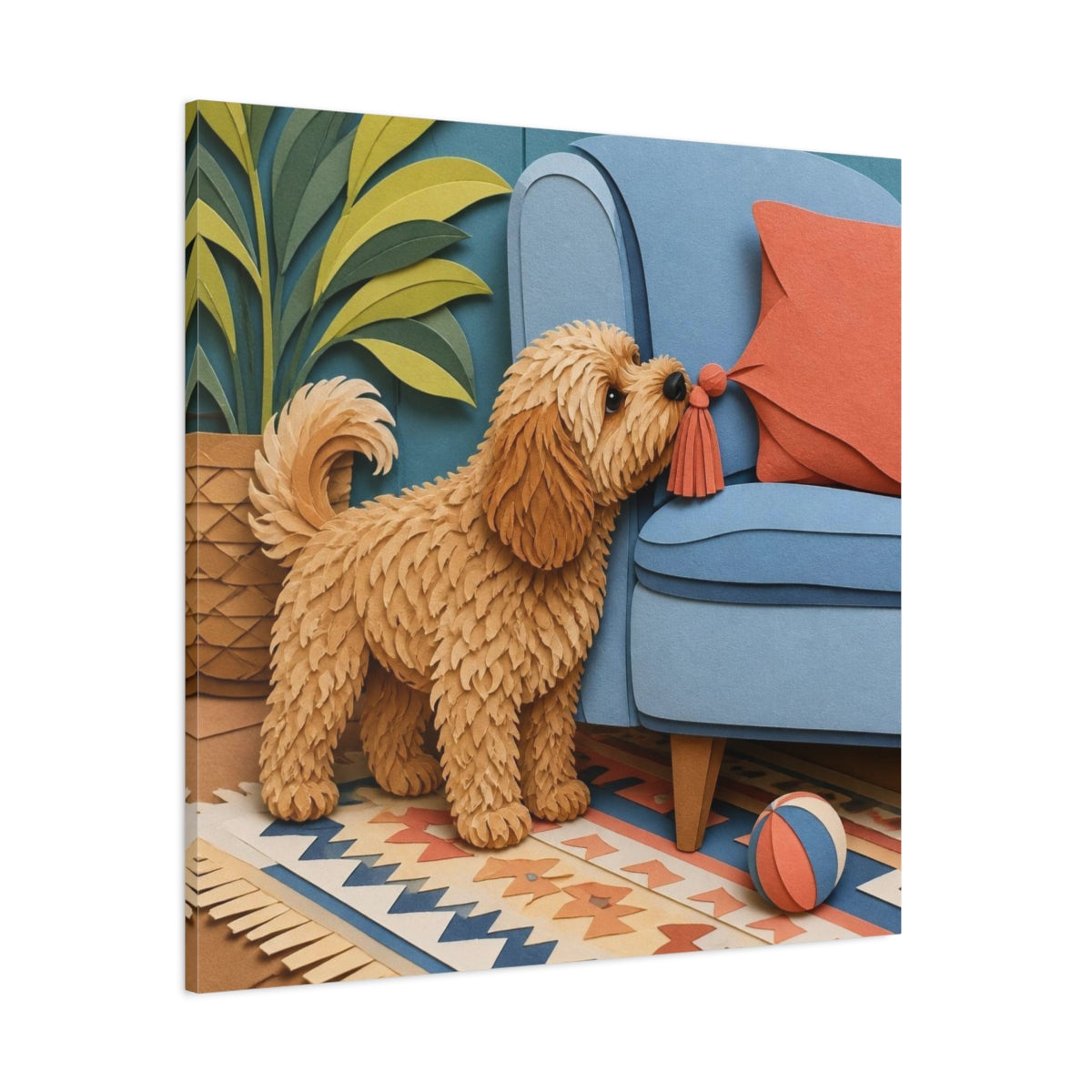 Side Mockup 1. Pets Cavoodle Nosing Tassel shown as canvas print