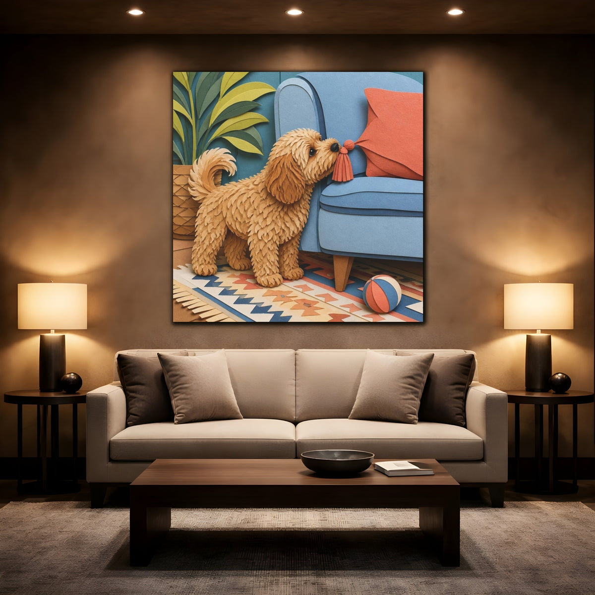 Mockup 2. Pets Cavoodle Nosing Tassel shown as canvas print