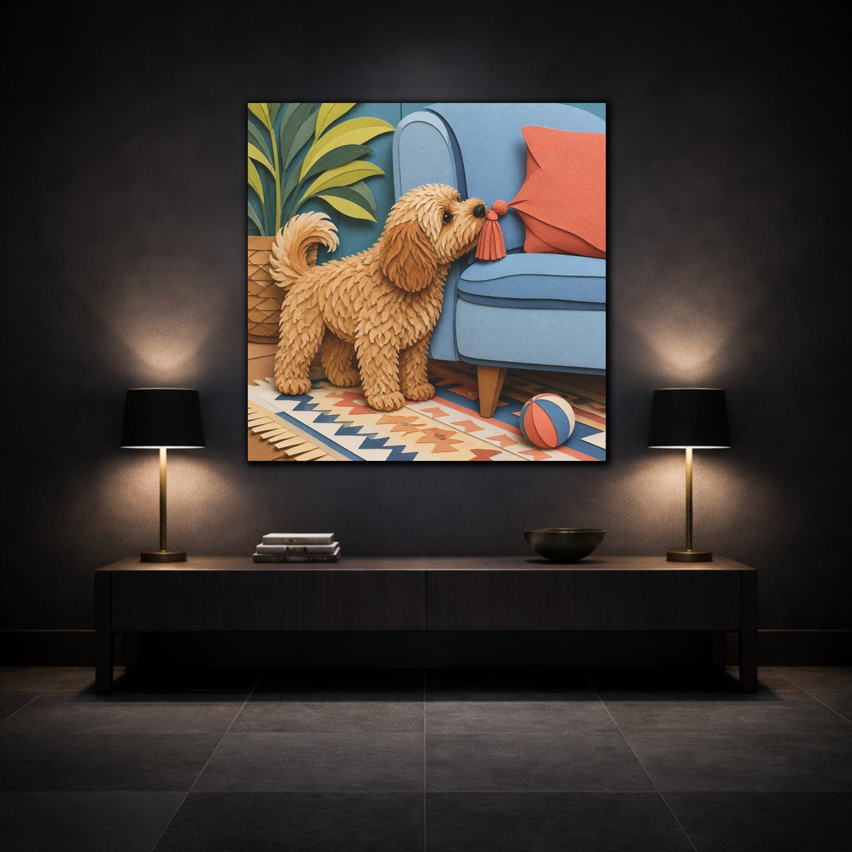 Mockup 3. Pets Cavoodle Nosing Tassel shown as canvas print