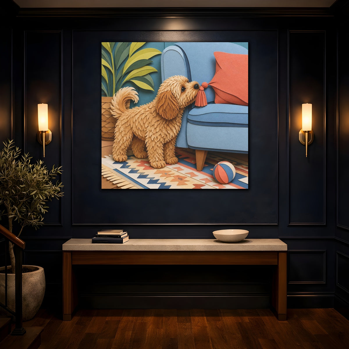 Mockup 4. Pets Cavoodle Nosing Tassel shown as canvas print