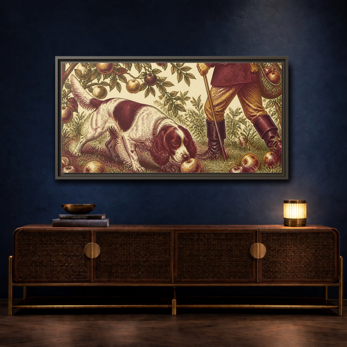 Mockup 4. Pets Cocker Spaniel With Apple shown as framed canvas print