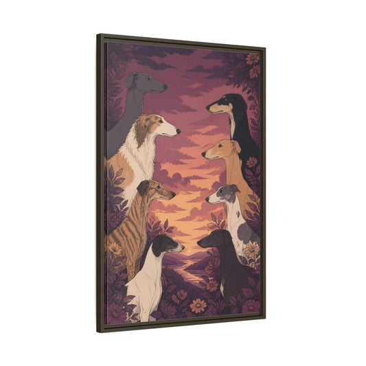 Main Mockup. Pets: Hound Sunset Portrait shown as framed canvas print