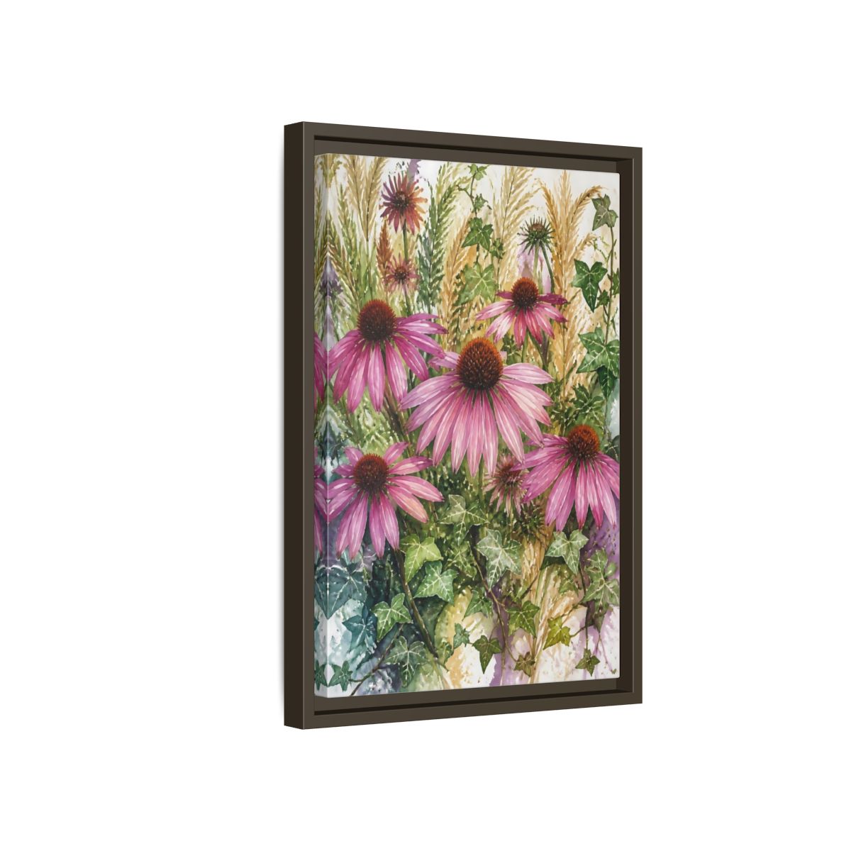 Side Mockup 5. Pink Coneflower Meadow shown as framed canvas print