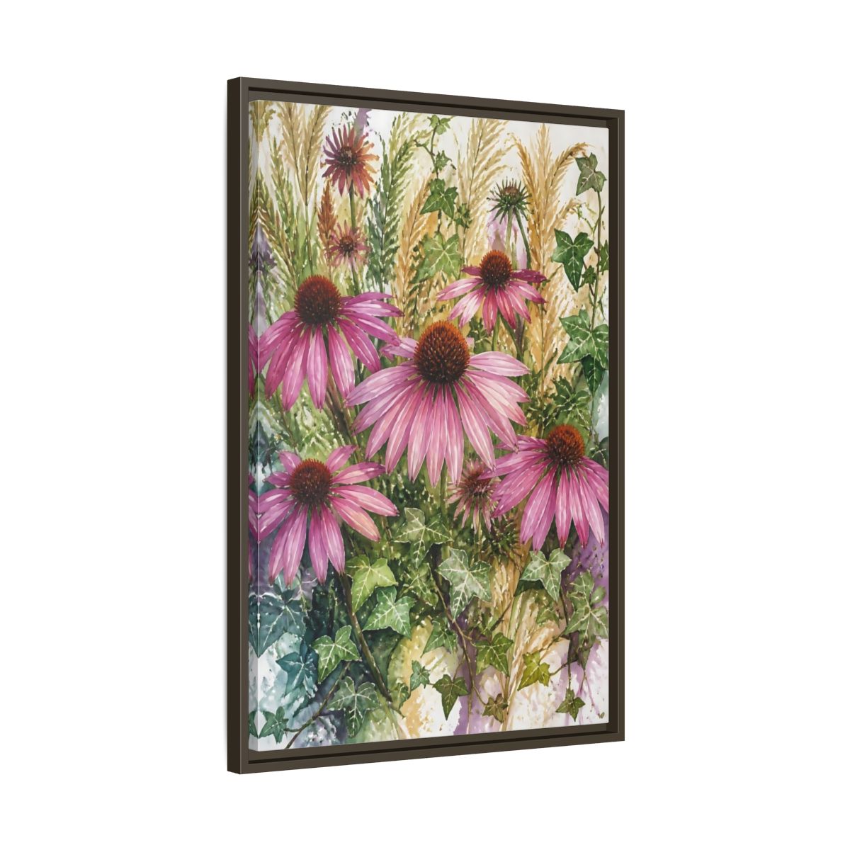 Side Mockup 11. Pink Coneflower Meadow shown as framed canvas print